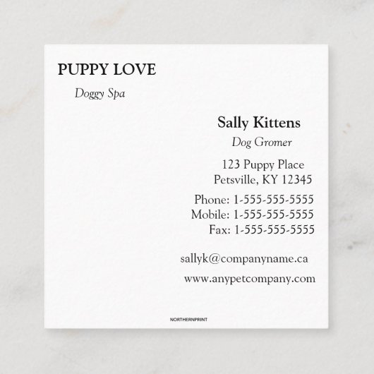 Bewerkbare Puppy Love Paw Prints Vierkante Visitekaartje (Achterkant)
