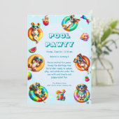 Bewerkbare Puppy Splash Verjaardag Pool Party Kaart (Staand voorkant)