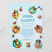 Bewerkbare Puppy Splash Verjaardag Pool Party Kaart (Voorkant / Achterkant)