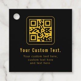 Bewerkbare QR-code en tekstsjabloon | Zwart en gou Bedankjes Labels