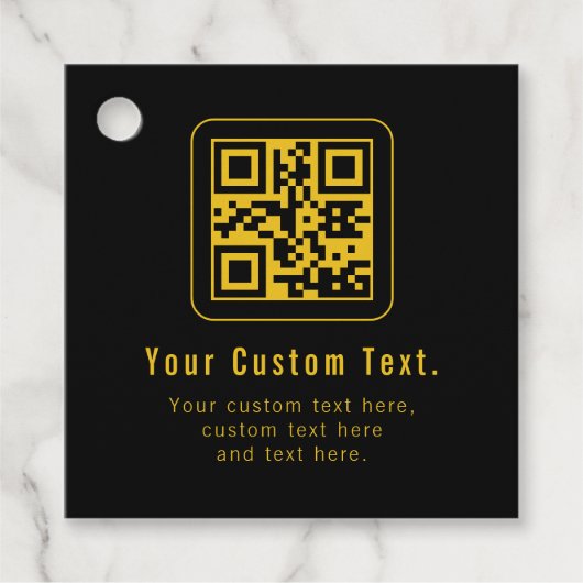 Bewerkbare QR-code en tekstsjabloon | Zwart en gou Bedankjes Labels (Voorkant)