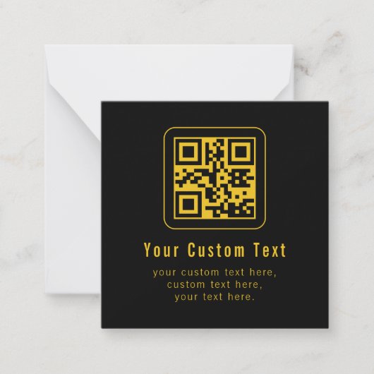 Bewerkbare QR-code en tekstsjabloon | Zwart en gou Notitiekaartje (Voorkant)