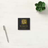 Bewerkbare QR-code en tekstsjabloon | Zwart en gou Post-it® Notes (Kantoor)