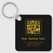 Bewerkbare QR-code en tekstsjabloon | Zwart en gou Sleutelhanger (Voorkant)