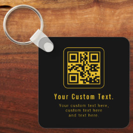 Bewerkbare QR-code en tekstsjabloon | Zwart en gou Sleutelhanger