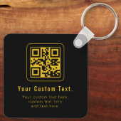 Bewerkbare QR-code en tekstsjabloon | Zwart en gou Sleutelhanger (Achterkant)