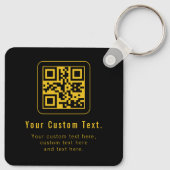 Bewerkbare QR-code en tekstsjabloon | Zwart en gou Sleutelhanger (Achterkant)