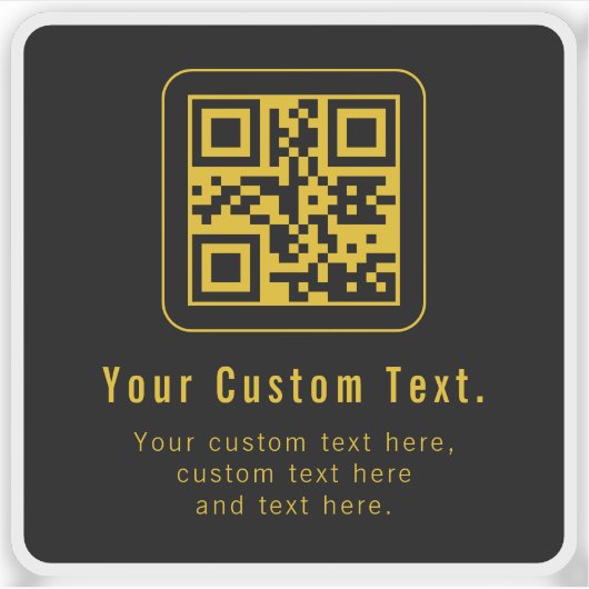 Bewerkbare QR-code en tekstsjabloon | Zwart en gou Sticker (Voorkant)