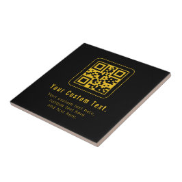 Bewerkbare QR-code en tekstsjabloon | Zwart en gou Tegeltje