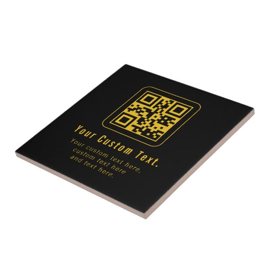 Bewerkbare QR-code en tekstsjabloon | Zwart en gou Tegeltje (Zijkant)