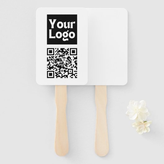 Bewerkbare QR-code en uw zakelijke Logo of Afbeeld Handwaaier (Voorkant en achterkant)