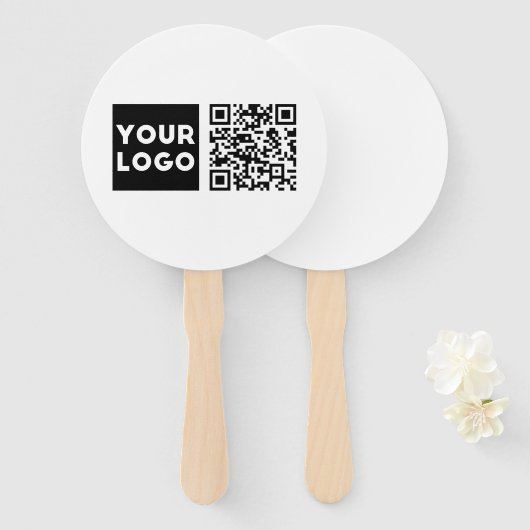 Bewerkbare QR-code en uw zakelijke Logo of Afbeeld Handwaaier (Voorkant en achterkant)