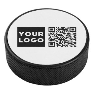 Bewerkbare QR-code en uw zakelijke Logo of Afbeeld Hockey Puck