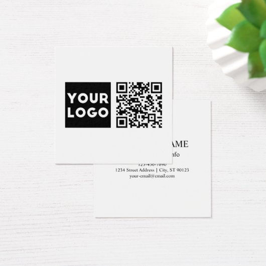 Bewerkbare QR-code en uw zakelijke Logo of Afbeeld Vierkante Visitekaartjes (Bureau)