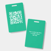 Bewerkbare QR-code genereert uw eigen | Blauwgroen Badge (Voor- en achterkant)