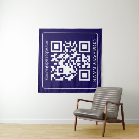 Bewerkbare QR-code Navy Blue Moderne Merkdisplay Wandkleed (In Situ (horizontaal))