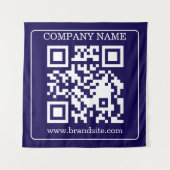 Bewerkbare QR-code Navy Blue Moderne Merkdisplay Wandkleed (Voorkant)