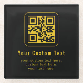 Bewerkbare QR-code & tekst sjabloon | Zwart & Goud Glazen Onderzetter