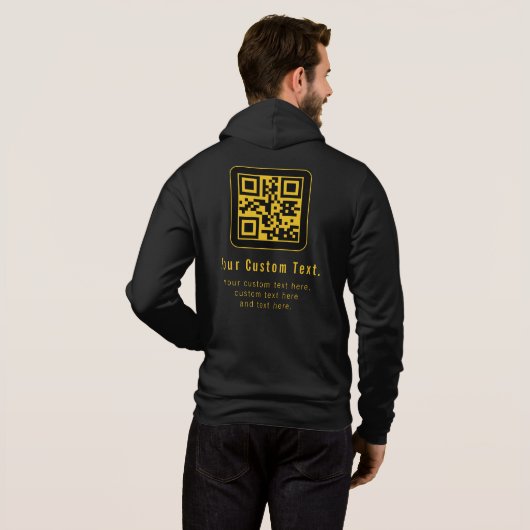 Bewerkbare QR-code & tekst sjabloon | Zwart & Goud Hoodie (Achterkant volledig)