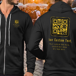 Bewerkbare QR-code & tekst sjabloon | Zwart & Goud Hoodie