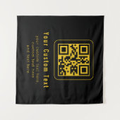 Bewerkbare QR-code & tekst sjabloon | Zwart & Goud Wandkleed (Voorkant (horizontaal))