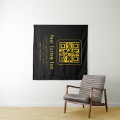 Bewerkbare QR-code & tekst sjabloon | Zwart & Goud Wandkleed (In Situ (horizontaal))