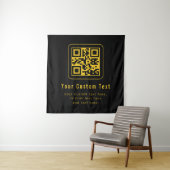 Bewerkbare QR-code & tekst sjabloon | Zwart & Goud Wandkleed (In situ)