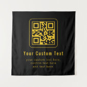 Bewerkbare QR-code & tekst sjabloon | Zwart & Goud Wandkleed (Voorkant)