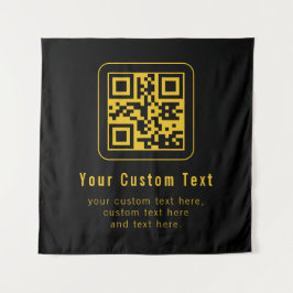 Bewerkbare QR-code & tekst sjabloon | Zwart & Goud Wandkleed