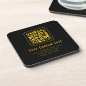 Bewerkbare QR-code & tekstsjabloon | Zwart & Goud Bier Onderzetter (Linkerzijde)