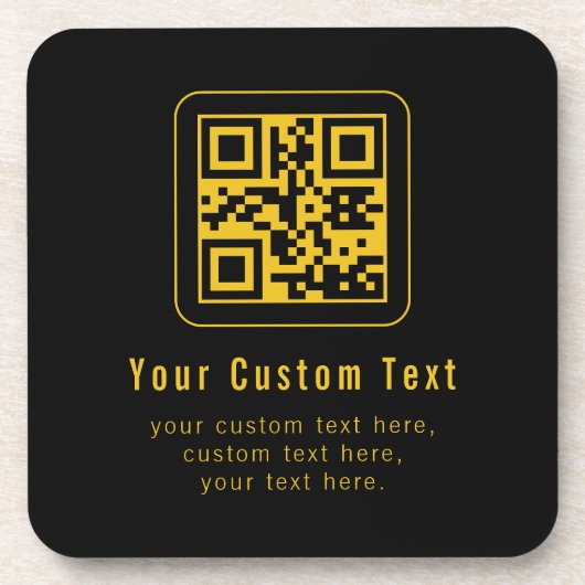 Bewerkbare QR-code & tekstsjabloon | Zwart & Goud Bier Onderzetter (Voorkant)