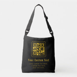 Bewerkbare QR-code & tekstsjabloon | Zwart & Goud Crossbody Tas