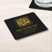 Bewerkbare QR-code & tekstsjabloon | Zwart & Goud Kartonnen Onderzetters (Schuin)