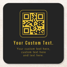 Bewerkbare QR-code & tekstsjabloon | Zwart & Goud Kartonnen Onderzetters