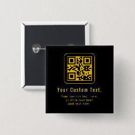 Bewerkbare QR-code & tekstsjabloon | Zwart & Goud Vierkante Button 5,1 Cm