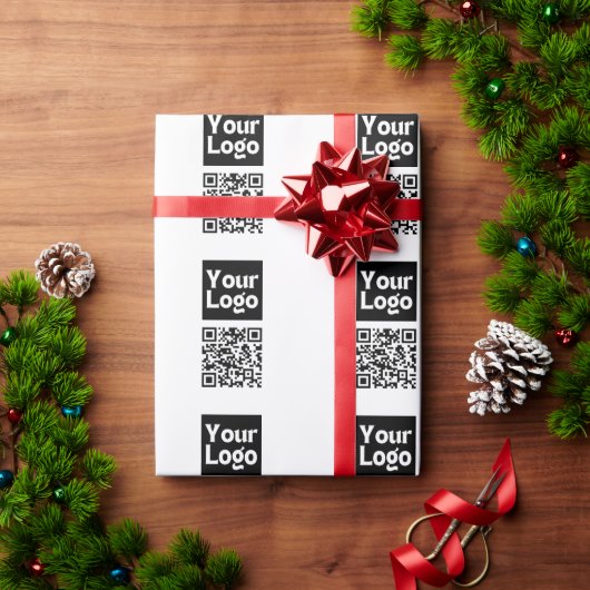 Bewerkbare QR-code & uw bedrijfslogo of afbeelding Cadeaupapier (Feestdagen Geschenken)