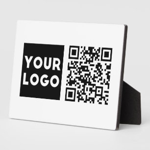 Bewerkbare QR-code & uw bedrijfslogo of afbeelding Fotoplaat