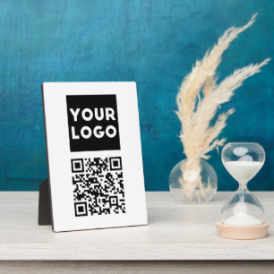 Bewerkbare QR-code & uw bedrijfslogo of afbeelding Fotoplaat