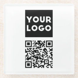 Bewerkbare QR-code & uw bedrijfslogo of afbeelding Glazen Onderzetter