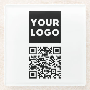 Bewerkbare QR-code & uw bedrijfslogo of afbeelding Glazen Onderzetter