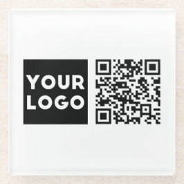 Bewerkbare QR-code & uw bedrijfslogo of afbeelding Glazen Onderzetter