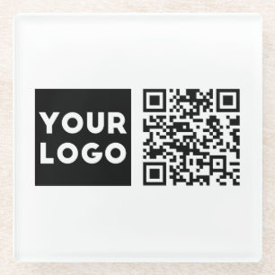 Bewerkbare QR-code & uw bedrijfslogo of afbeelding Glazen Onderzetter
