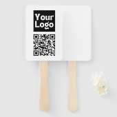 Bewerkbare QR-code & uw bedrijfslogo of afbeelding Handwaaier (Voorkant en achterkant)