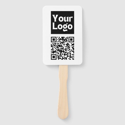 Bewerkbare QR-code & uw bedrijfslogo of afbeelding Handwaaier (Voorkant)