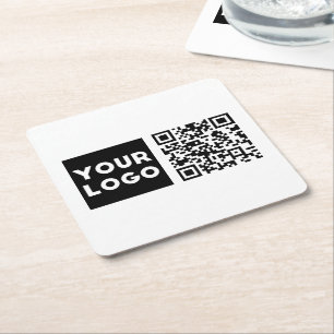 Bewerkbare QR-code & uw bedrijfslogo of afbeelding Kartonnen Onderzetters