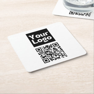 Bewerkbare QR-code & uw bedrijfslogo of afbeelding Kartonnen Onderzetters