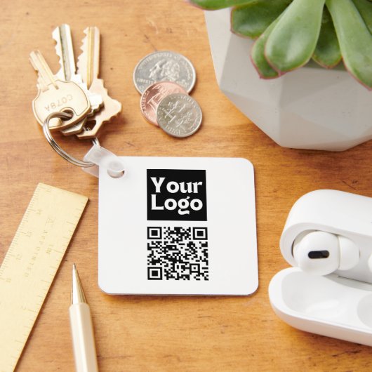 Bewerkbare QR-code & uw bedrijfslogo of afbeelding Sleutelhanger (Bureau)