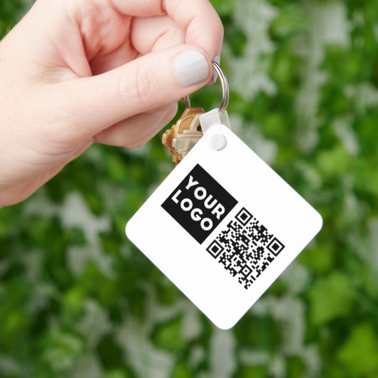 Bewerkbare QR-code & uw bedrijfslogo of afbeelding Sleutelhanger (Hand)