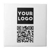 Bewerkbare QR-code & uw bedrijfslogo of afbeelding Tegeltje (Voorkant)
