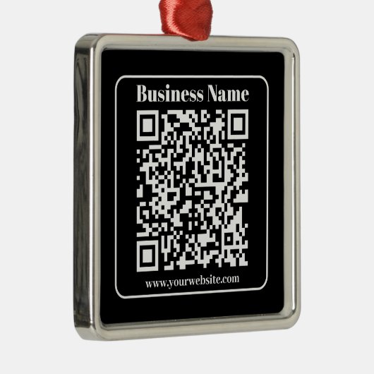 Bewerkbare QR-code Zwart & Wit Retro Moderne Stijl Metalen Ornament (Rechts)